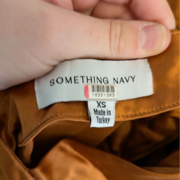 Something Navy Orange Halter Satin Gown Size XS - Picture 6 of 11